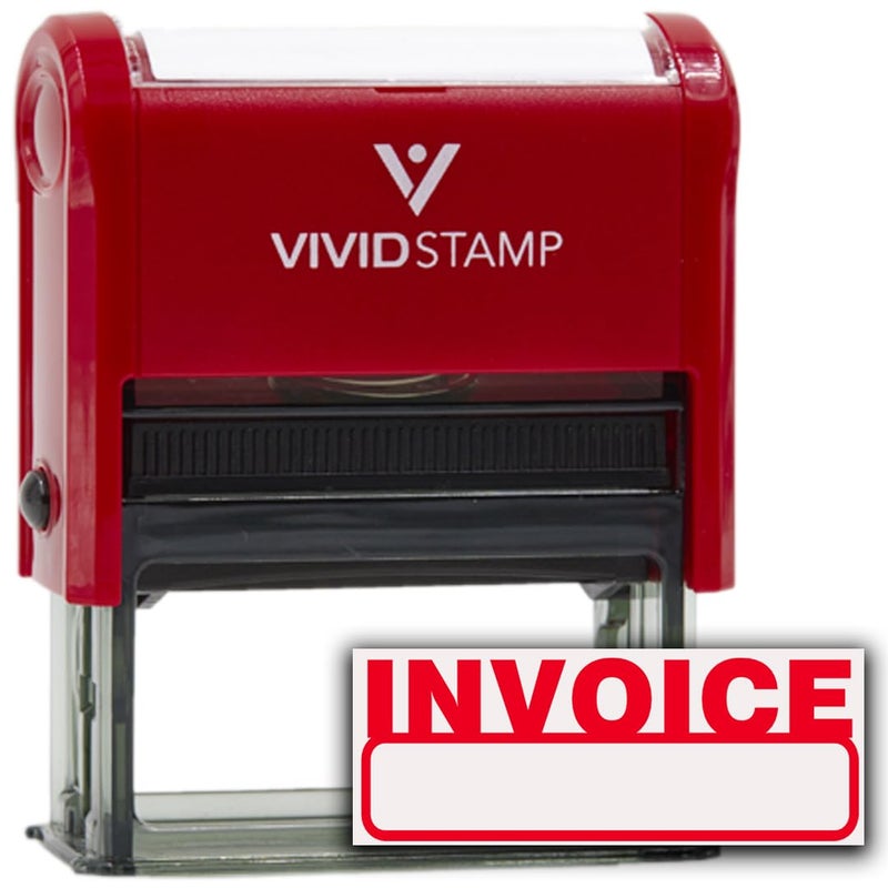 Vivid Stamp Basic Invoice Self Inking Rubber Stamp (Red Ink) - Large - Image 1